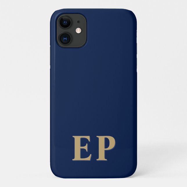 Coques Case-Mate iPhone Bleu et or | Monogramme initial moderne minimal (Dos)