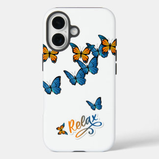 Coque Pour iPhone 16 Bleu et Orange Papillons Vol Relax