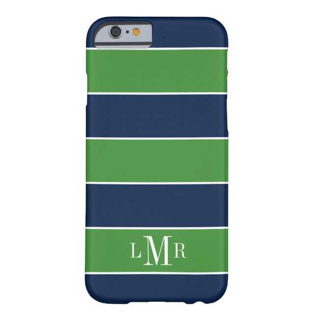 Coques Case-Mate iPhone Bleu et vert Rugby Stripes 3 lettres Monogramme (Dos)