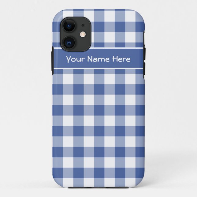 Coques Case-Mate iPhone Bleu foncé et blanc En vichy Motif (Dos)