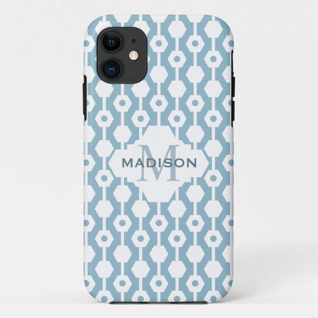 Coques Case-Mate iPhone Bleu géométrique du monogramme | de point (Dos)