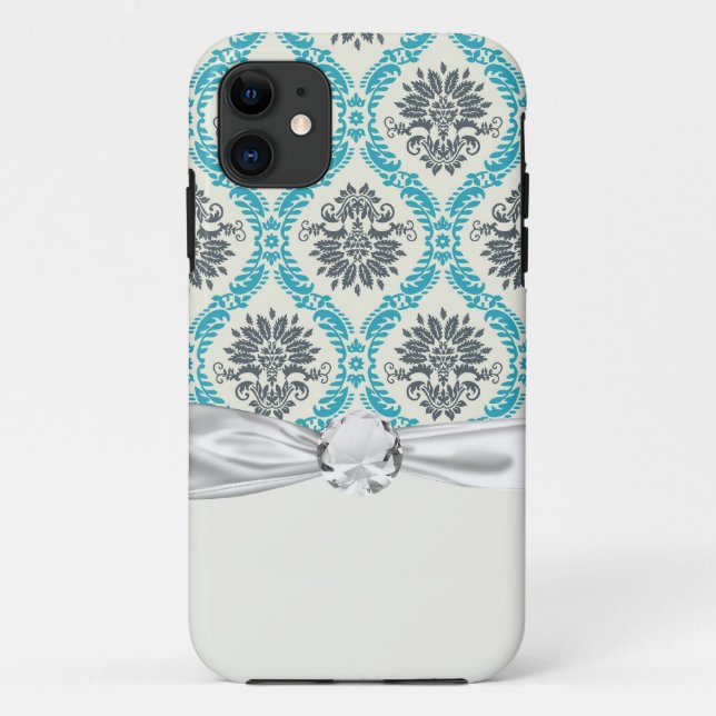 Coques Case-Mate iPhone bleu gris et crème élégant damassé (Dos)