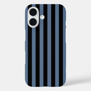 Coque Pour iPhone 16 Bleu gris et noir rayures