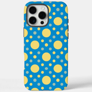 Coques iPhone 16 Pro Max Bleu Jaune Chic Rétro Polka Point Motif sans coutu