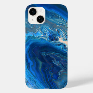 Coque Pour iPhone 14 Bleu Marbre Agate Texture Fluide Art