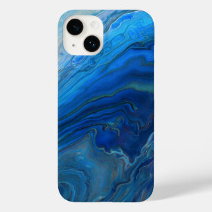 Coque Pour iPhone 14 Bleu Marbre Agate Texture Fluide Art