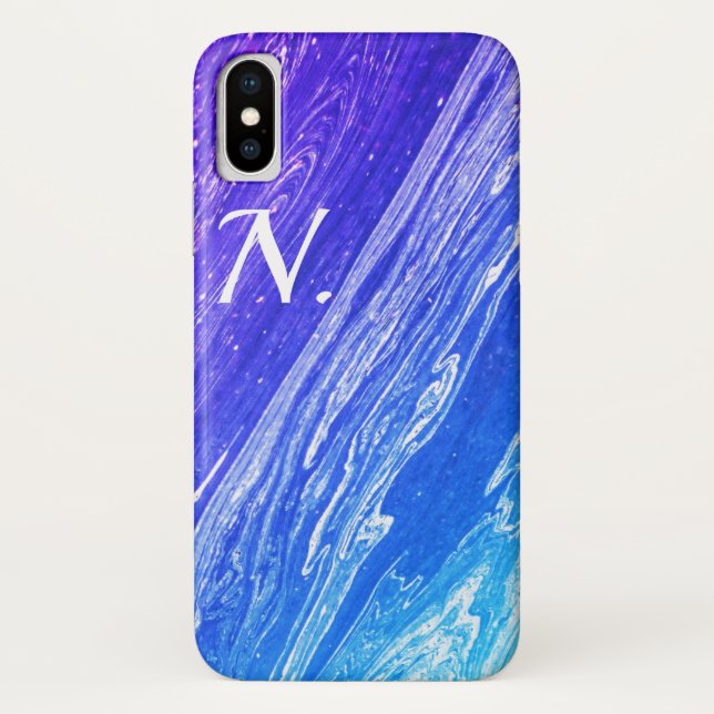 Coques Case-Mate iPhone Bleu Marbre poli Pierre Imitation & Monogramme (Dos)