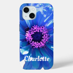Coque Pour iPhone 15 Bleu marguerite bleu photo florale