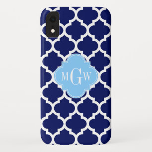 Coque Case-Mate Pour iPhone Bleu Marine Blanc Marocain #5 Bleu Ciel Monogramme