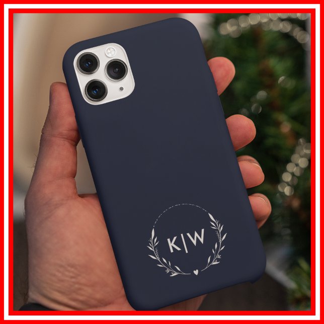 Coques Case-Mate iPhone Bleu marine et blanc | Monogramme initiales modern (Navy Blue and White | Modern Initials Monogram Case-Mate iPhone Case)