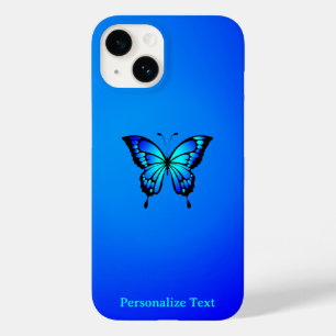 Coque Pour iPhone 14 Bleu minimal sur papillon bleu