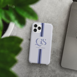 Coque iPhone 15 Pro Max Bleu   Monogramme à rayures chics