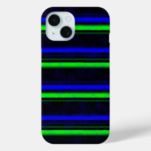 Coque Pour iPhone 15 Bleu Noir Grandes Vertes