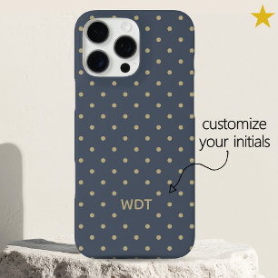 Coques iPhone 16 Pro Max Bleu Nuit Classique Monogramme personnalisé à pois