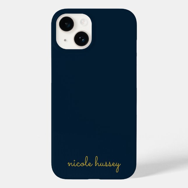 Coques Case-Mate iPhone Bleu Nuit Or Script  | Monogramme Moderne Élégant (Verso)