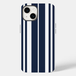 Coque Pour iPhone 14 Bleu Nuit Rayures Blanches Gras