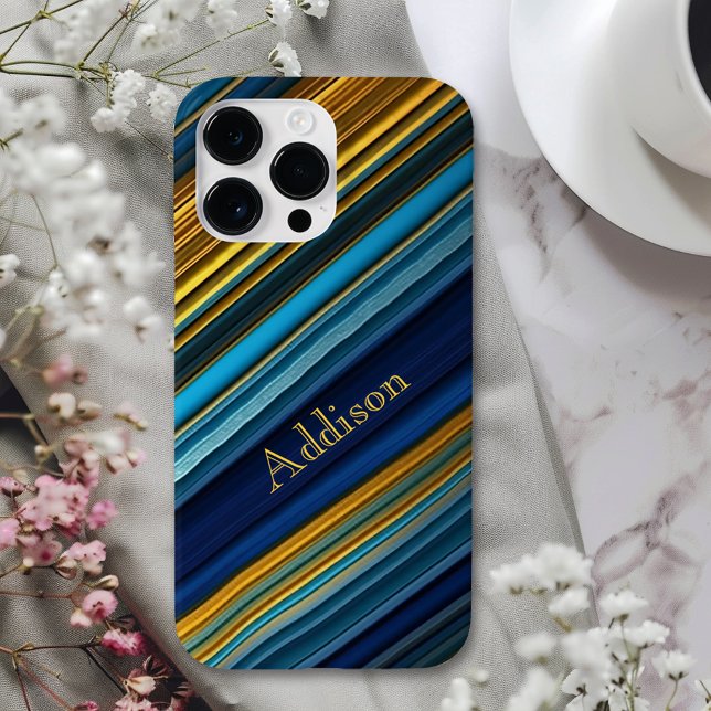 Coques Case-Mate iPhone Bleu/Or Abstrait contemporain (Créateur téléchargé)