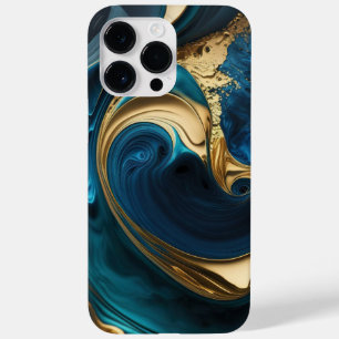 COQUE POUR POUR iPhone 14 PRO MAX BLEU & OR ABSTRAIT LIQUIDE REGARDS SWIRLS