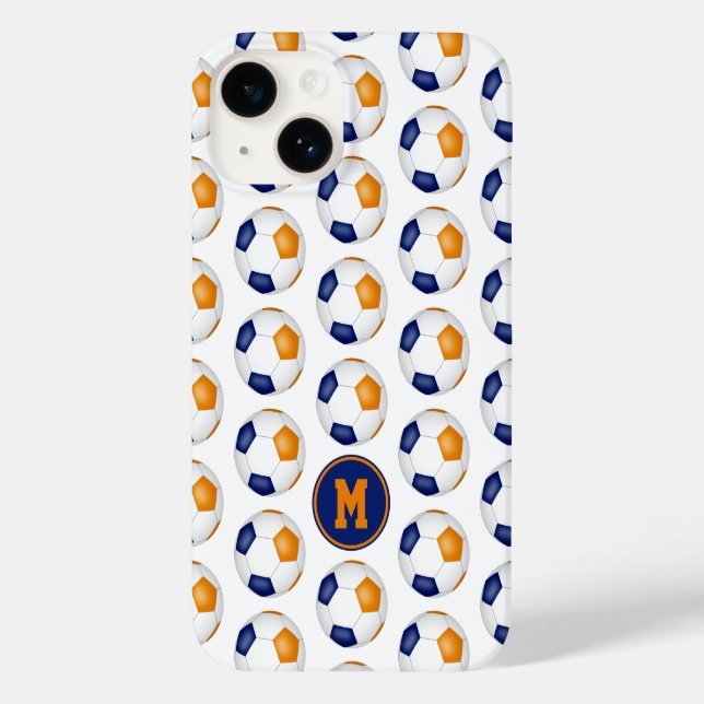 Coques Case-Mate iPhone bleu orange balle de football motif monogrammed (Verso)