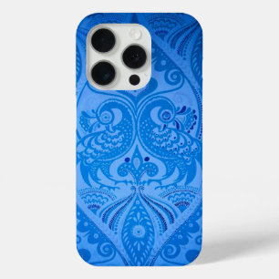 Coque iPhone 15 Pro Bleu Oriental Peacock Birds