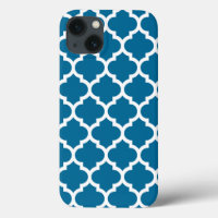 Bleu Paon Blanc Motif Quatrefoil Marocain #5