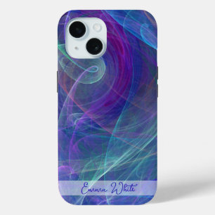 Coque Pour iPhone 15 Bleu pourpre Turquoise Airline Abstraction Monogra