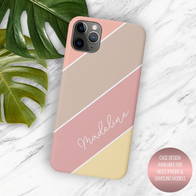 Coques Case-Mate iPhone Bleu rose clair personnalisé Orange rayures jaunes (Créateur téléchargé)
