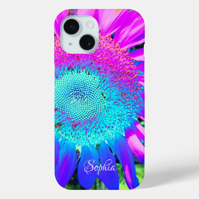 Coques Case-Mate iPhone Bleu rose rétro tournesol funky photo (Verso)