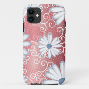 Coque iPhone 11 Bleu rouge bleu floral Motif de tatouage de margue