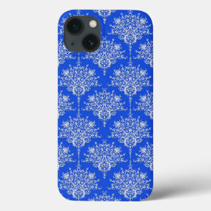 iPhone 13 Coque Bleu Royal de Cobalt et Damassé Blanc