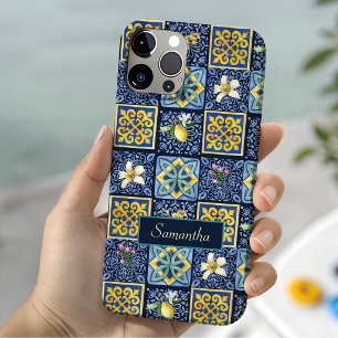 Coque Pour iPhone 15 Bleu Sarcelle Méditerranéen Sicilien Citron Chic