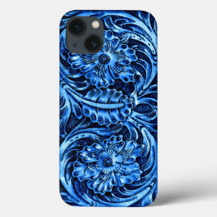 Etui iPhone 13 Bleu simili cuir usiné exotique de  