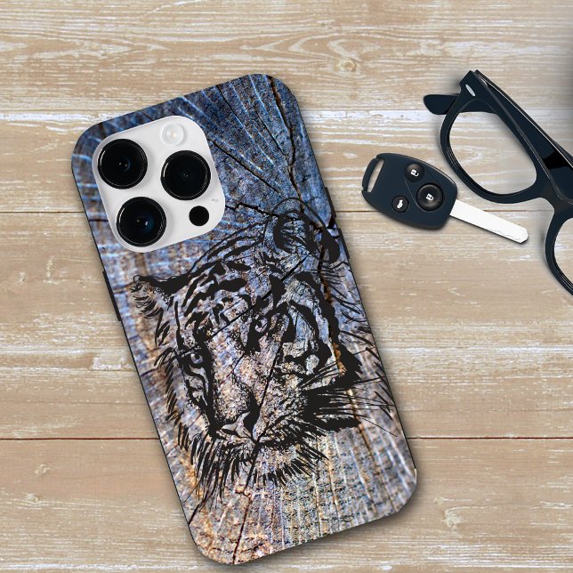Coques Case-Mate iPhone Bleu tigre en bois (Créateur téléchargé)