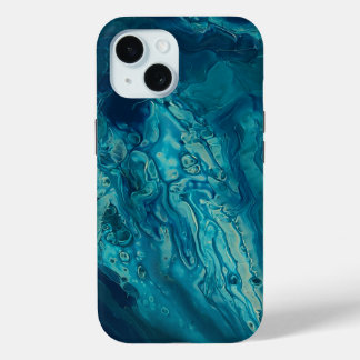Coque Pour iPhone 15 Bleu Turquoise acrylique pourrissant Abstrait Flui