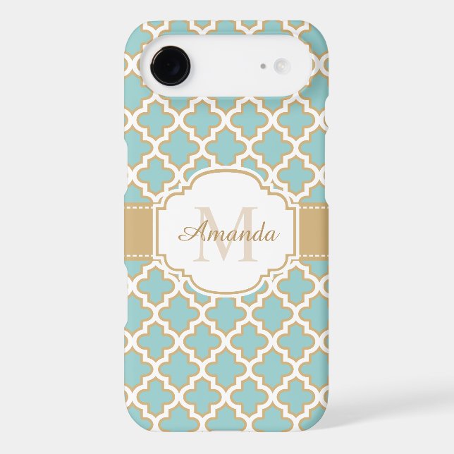 Coques Case-Mate iPhone Bleu turquoise de trellis d'or élégant marocain de (Verso)