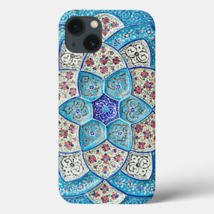 iPhone 13 Case Bleu turquoise marocain traditionnel, blanc, saumo