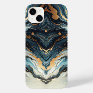 Coque Pour iPhone 14 Plus Bleu Turquoise Or Agate moderne Glam Elégante plag