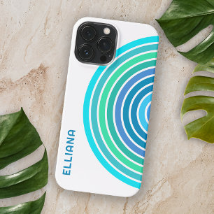 Coque iPhone 15 Pro Max Bleu Turquoise Vert Violet Stripes du Moyen-siècle