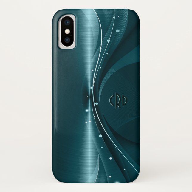 Coques Case-Mate iPhone Bleu-Vert Faux Métallic Moderne Vagues Dynamiques (Dos)