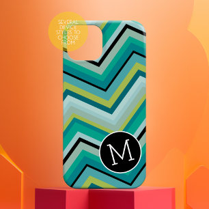 Coques iPhone 16 Plus Bleu Vert noir Chevron Motif simple Monogramme