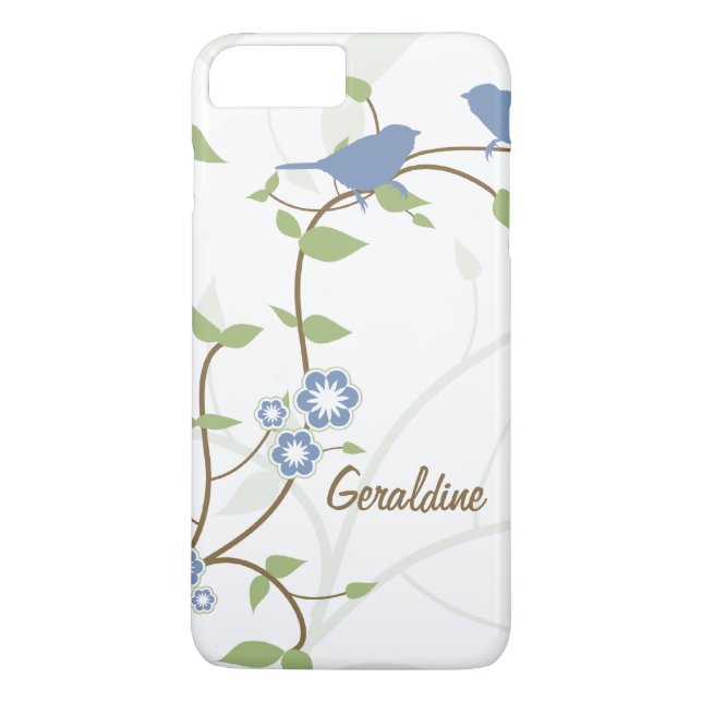 Coques Case-Mate iPhone Bleu Vert Oiseaux Fleurs Feuilles (Dos)