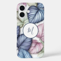 Bleu Vert Tropical Feuille Motif Monogramme