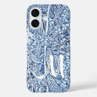Coque Pour iPhone 16 Bleu vintage au monogramme