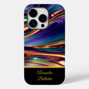Coque Pour iPhone 14 Pro Bleu violet or émeraude vert jaune abstrait