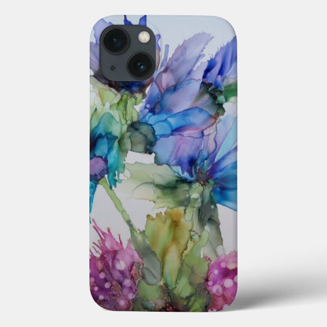 Coques Case-Mate iPhone Bleu violet rose vert rose Art Floral (Verso)