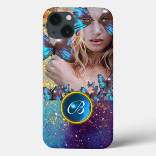 iPhone 13 COQUE BLEUE BÂTIMENT LADY, TURQUOISE GOLD SPARKLE GEM MO