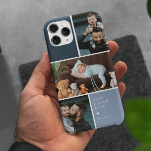 Coque iPhone 15 Pro Max Bloc de couleur 3 Photo Collage   Meilleur papa ev