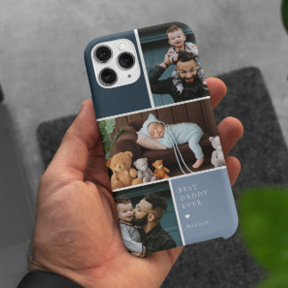 Coque iPhone 15 Pro Max Bloc de couleur 3 Photo Collage | Meilleur papa ev