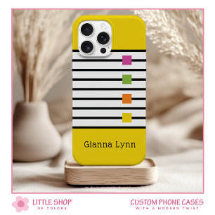 Coque Pour iPhone 15 Bloc de couleur jaune avec monogramme à bandes noi