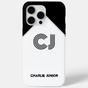 Coque iPhone 15 Pro Max Bloc de couleur noir et blanc rétro monogrammé